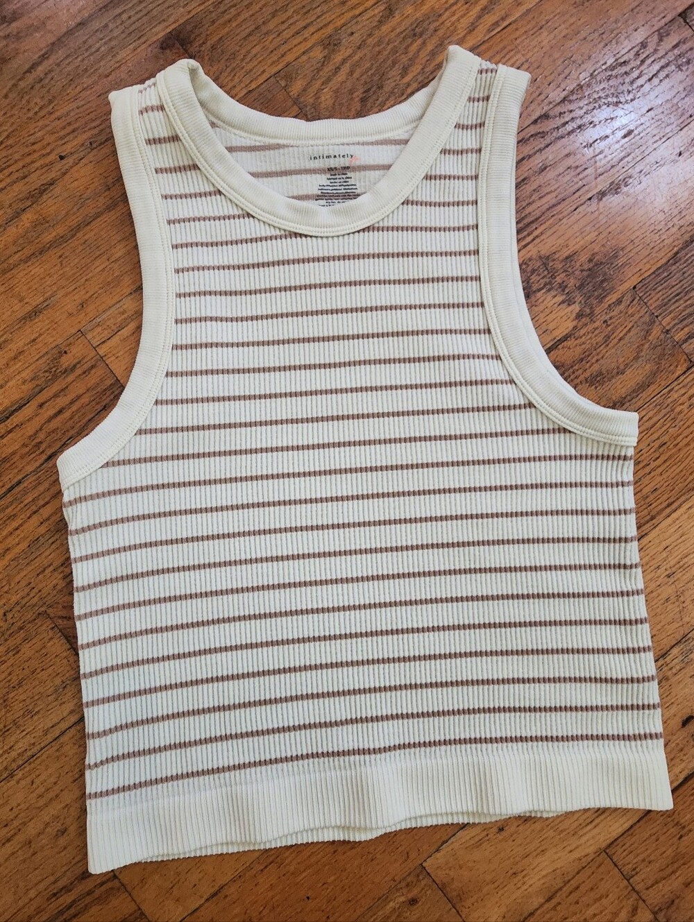 XS/S Free People Cream and Brownish Striped Ribbed Tank Top